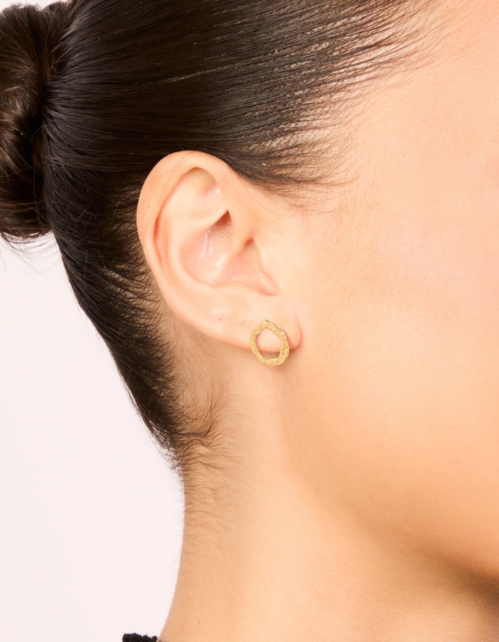 Gold Plated Sterling Silver Molten Circle Stud Earrings - Image 2