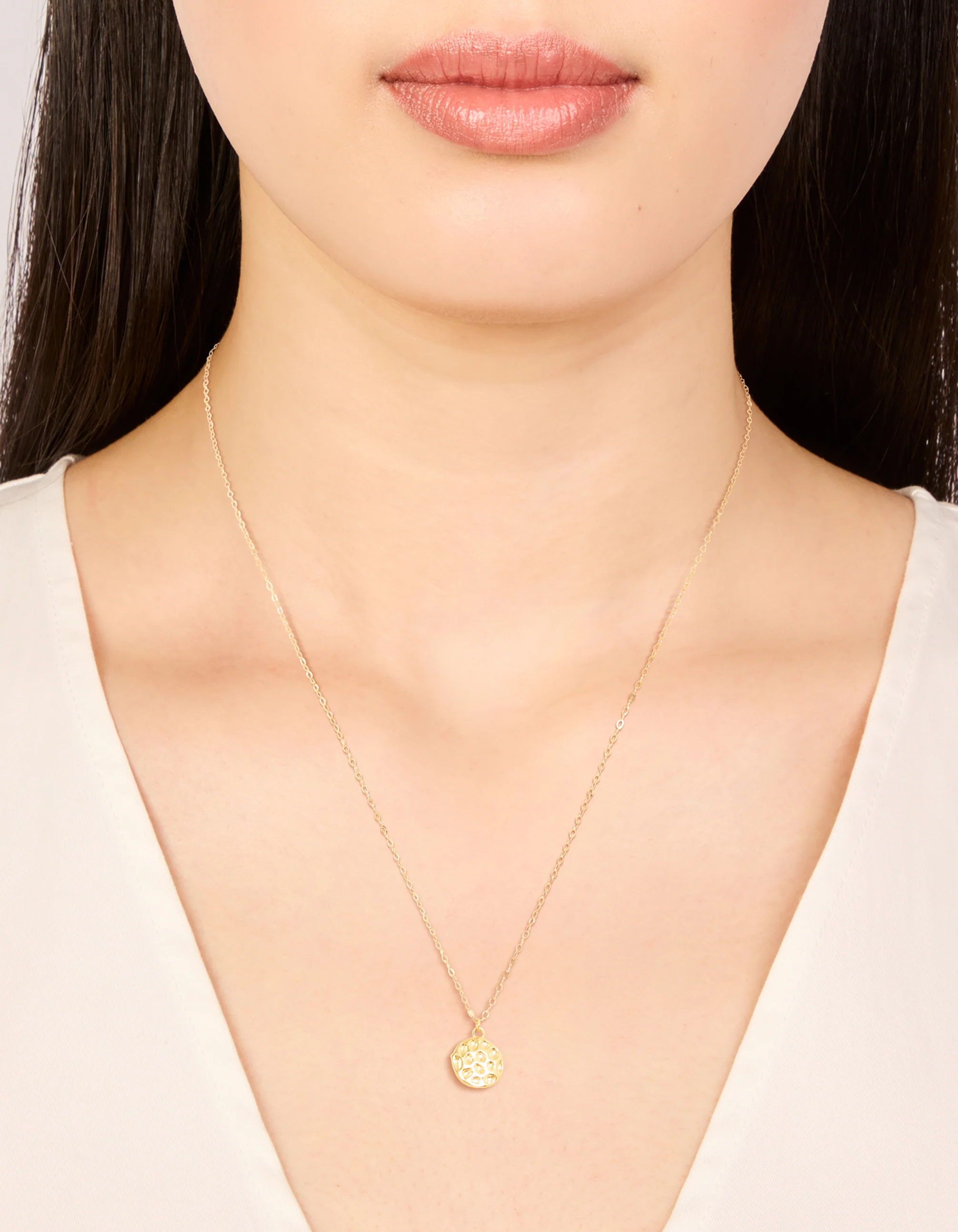 Gold Plated Sterling Silver Molten Round Pendant Necklace - Image 2