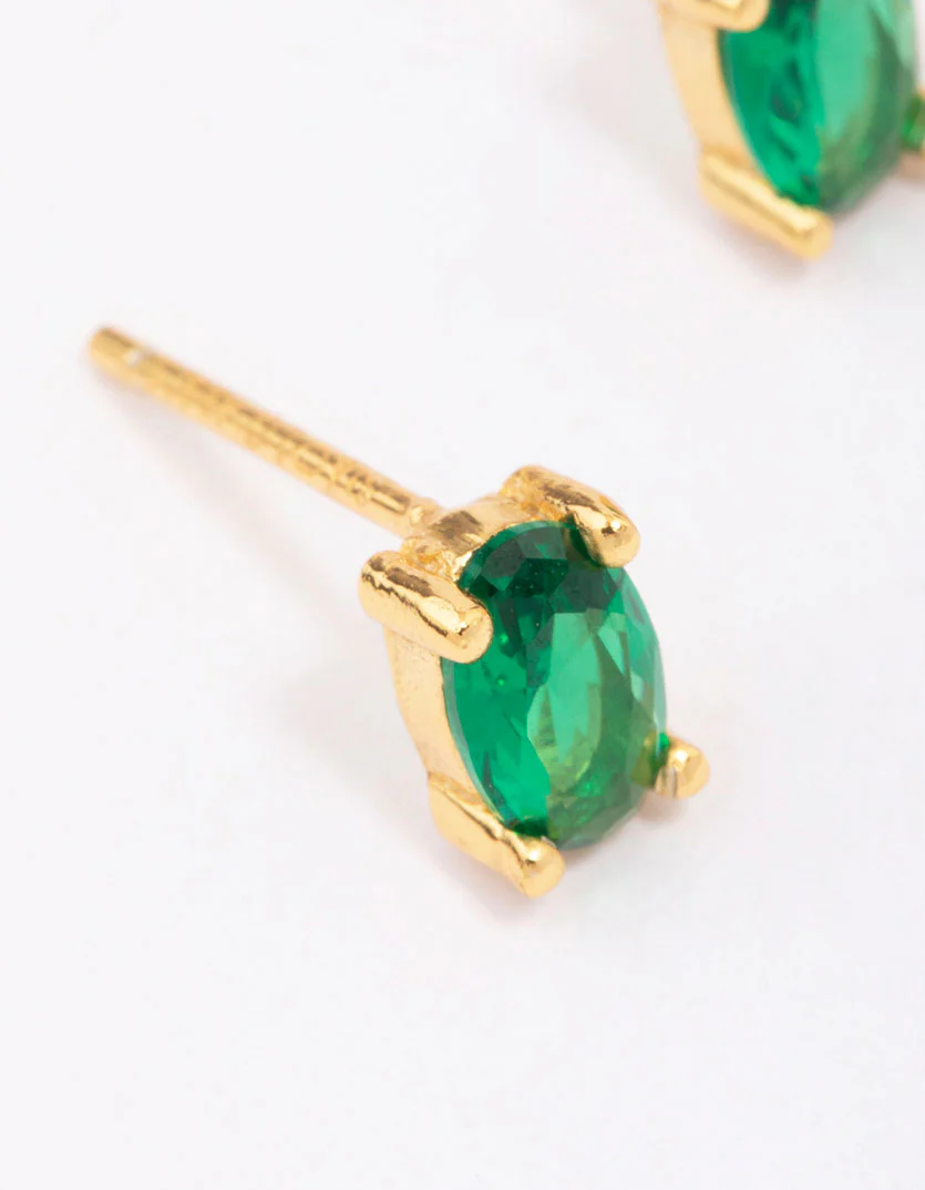 Gold Plated Sterling Silver Oval Stud Earrings - Image 2