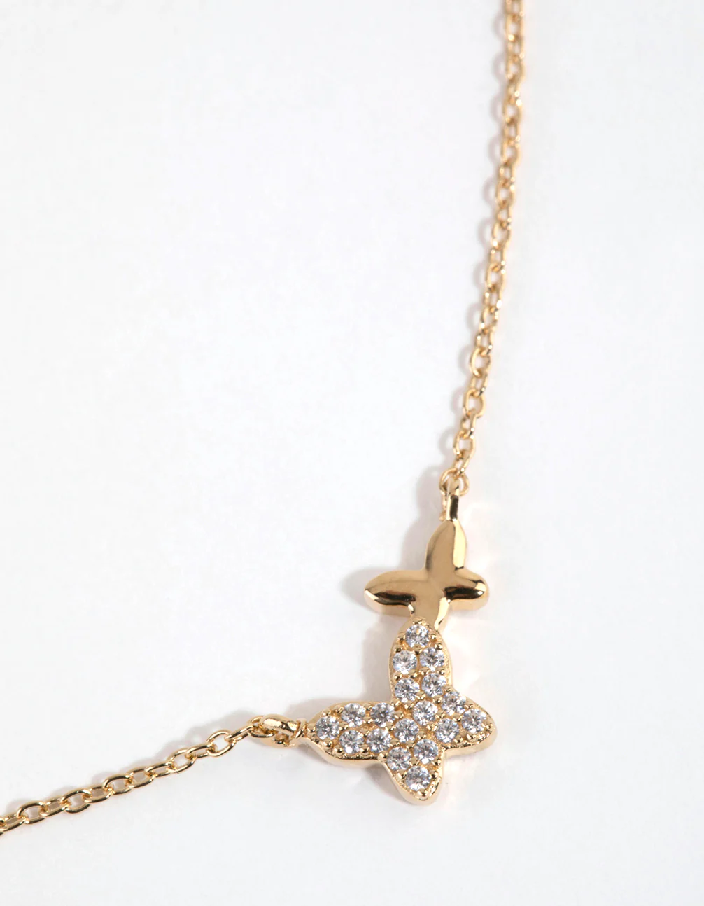 Gold Plated Sterling Silver Diamante Double Pave Butterfly Necklace - Image 3
