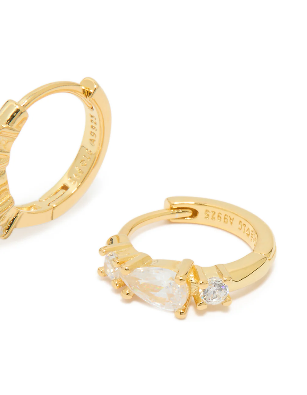 Gold Plated Sterling Silver Pear Cubic Zirconia Huggie Earrings - Image 3