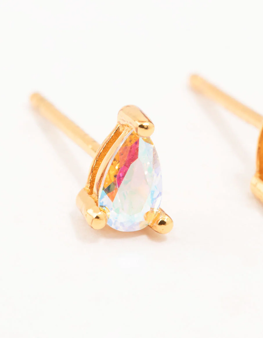 Gold Plated Sterling Silver Pear Cubic Zirconia Stud Earrings - Image 2