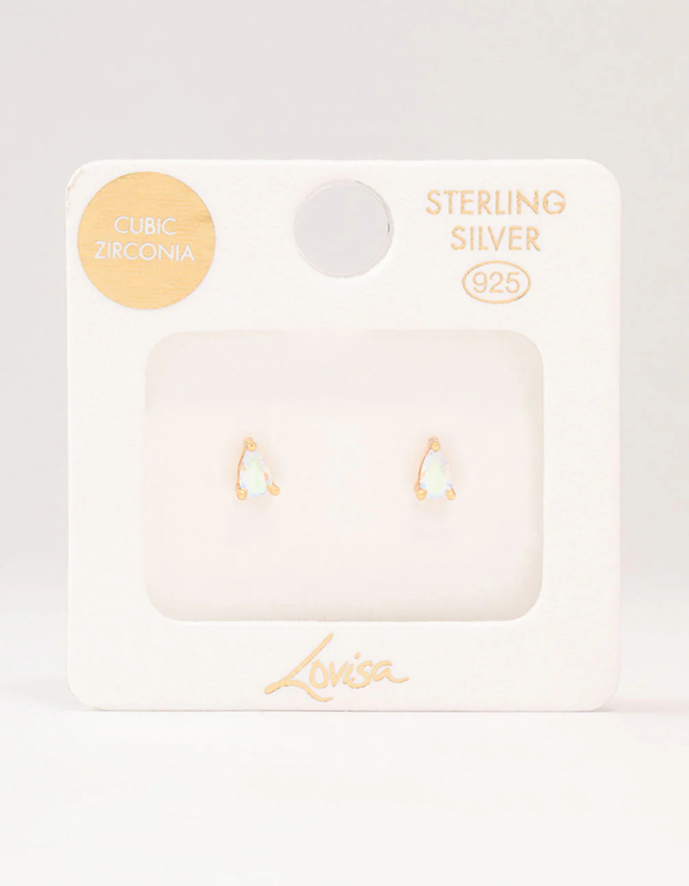 Gold Plated Sterling Silver Pear Cubic Zirconia Stud Earrings - Image 3