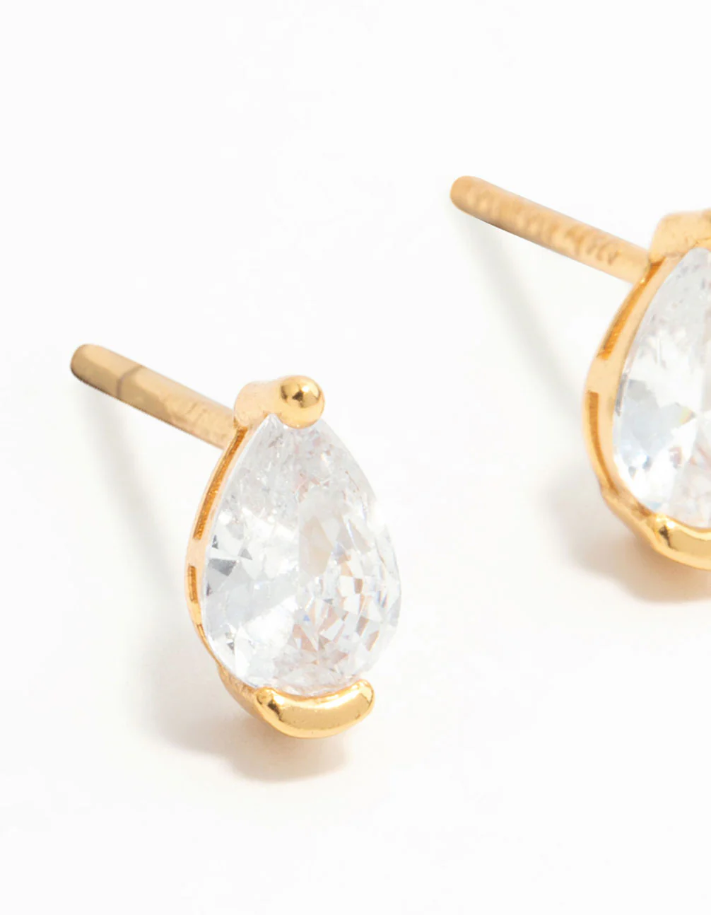 Gold Plated Sterling Silver Pear Shaped Diamante Stud Earrings - Image 4
