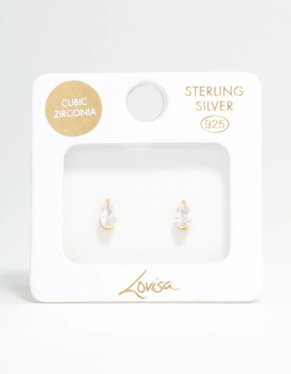 Gold Plated Sterling Silver Pear Shaped Diamante Stud Earrings - Image 5
