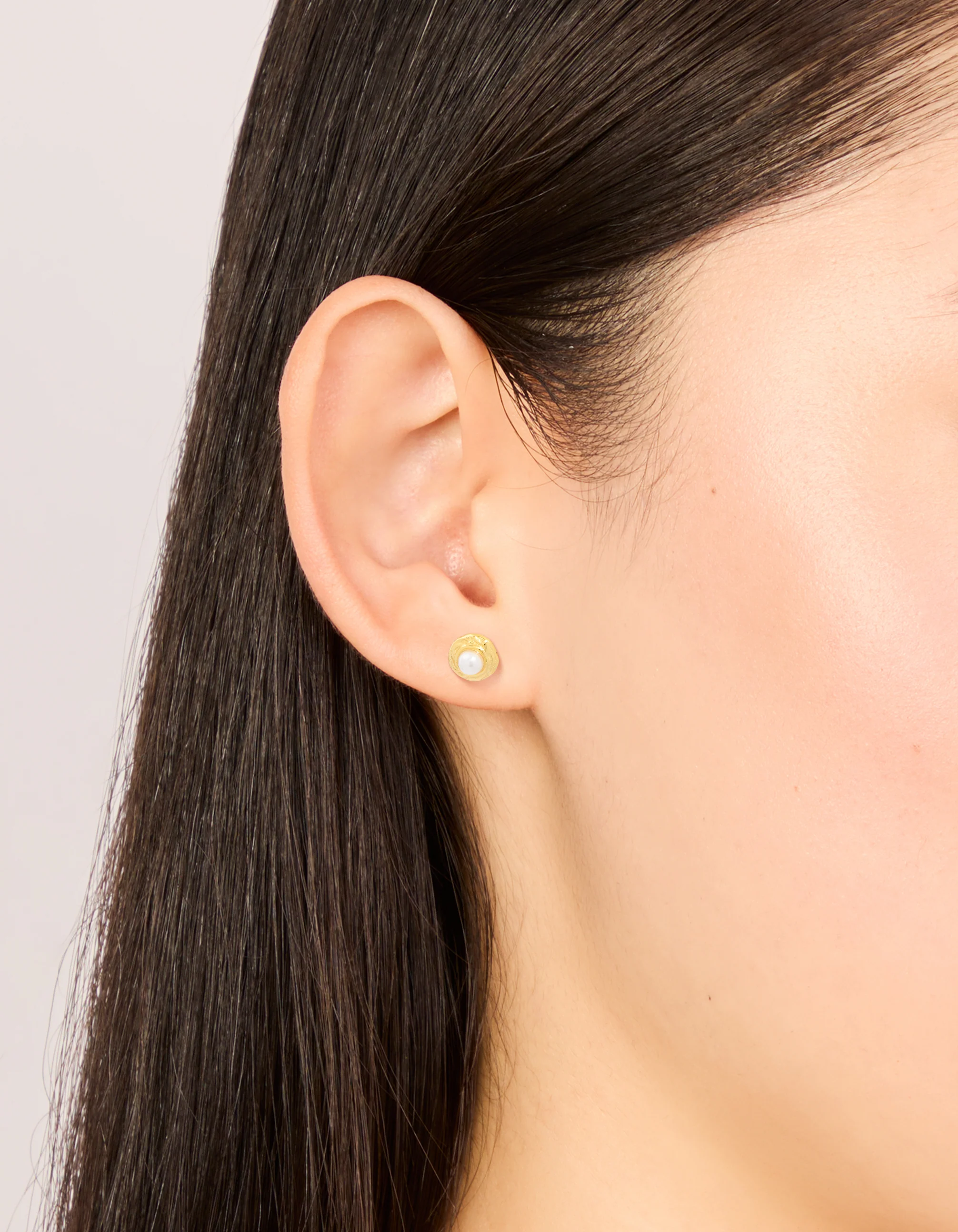 Gold Plated Sterling Silver Pearl Stud Earrings - Image 2