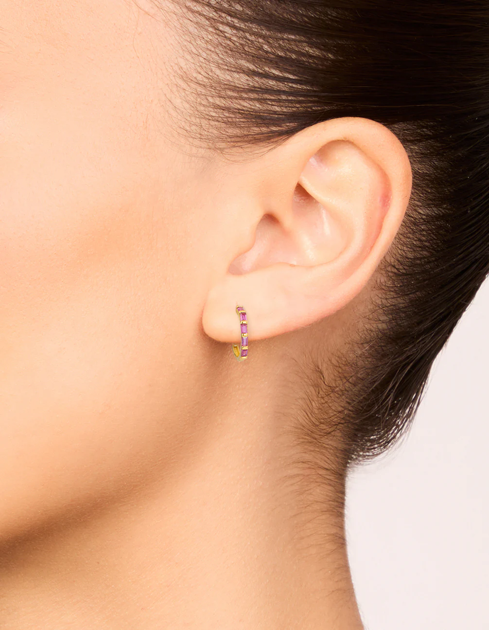 Gold Plated Sterling Silver Pink Cubic Zirconia Hoop Earrings - Image 2