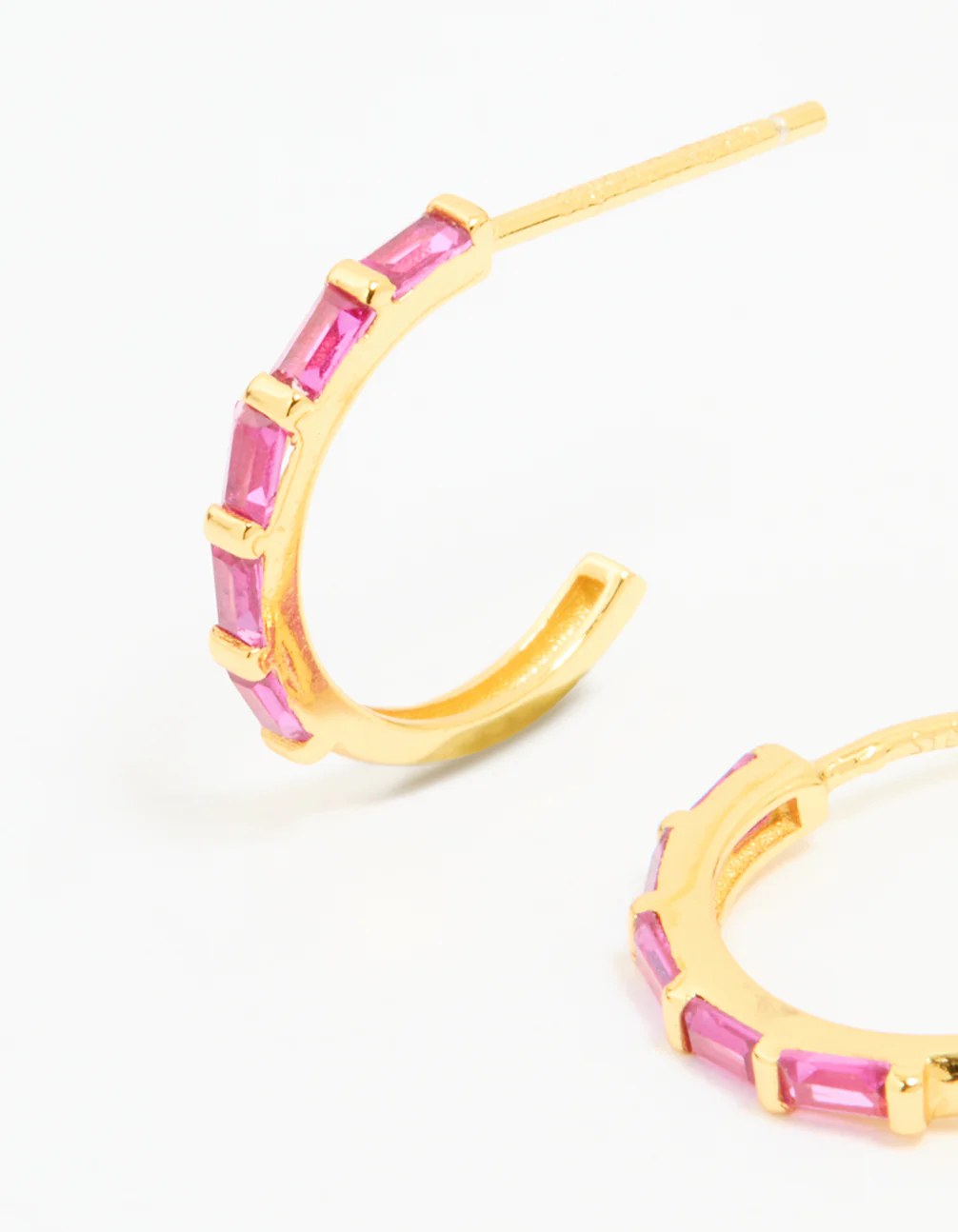Gold Plated Sterling Silver Pink Cubic Zirconia Hoop Earrings - Image 4
