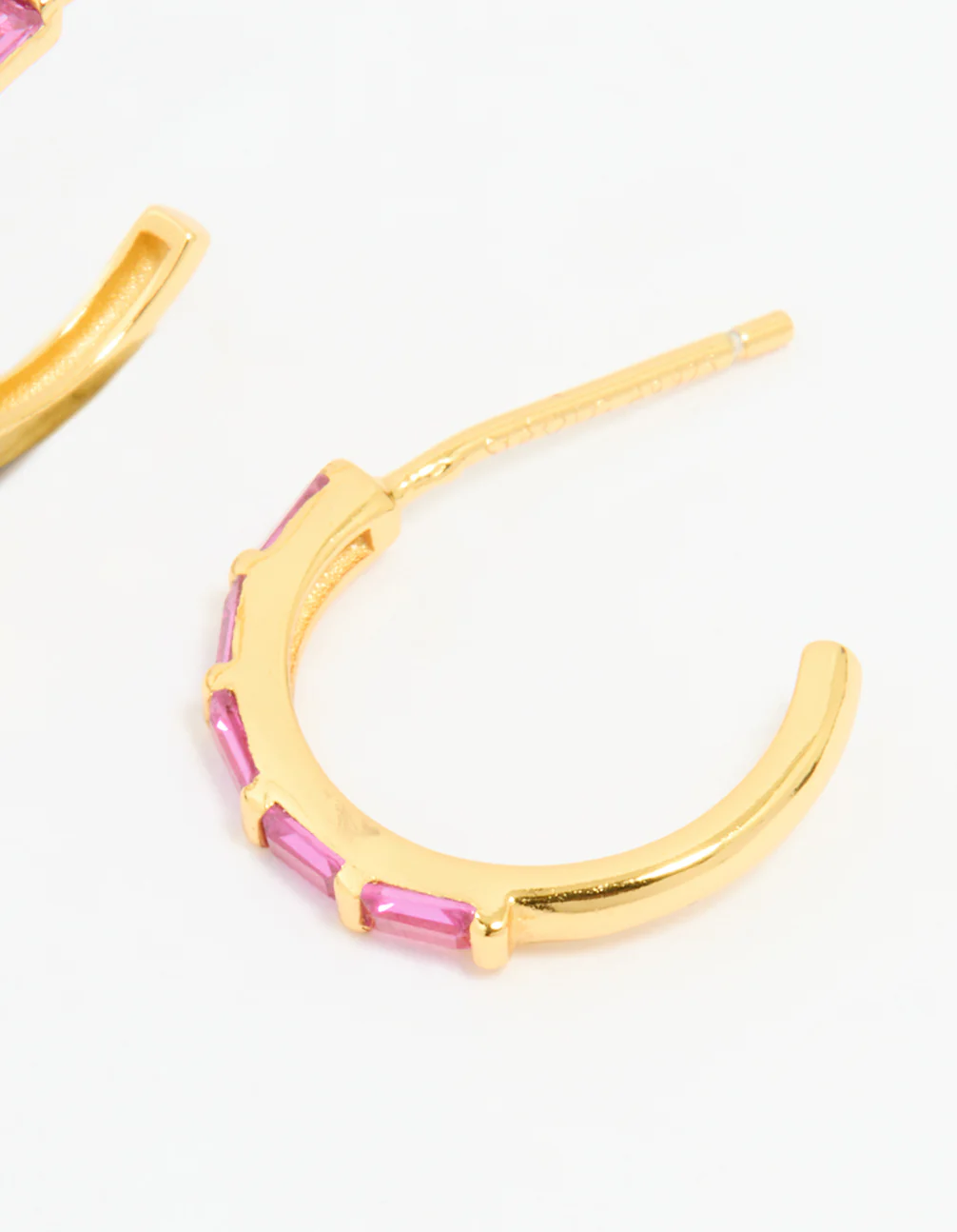 Gold Plated Sterling Silver Pink Cubic Zirconia Hoop Earrings - Image 5
