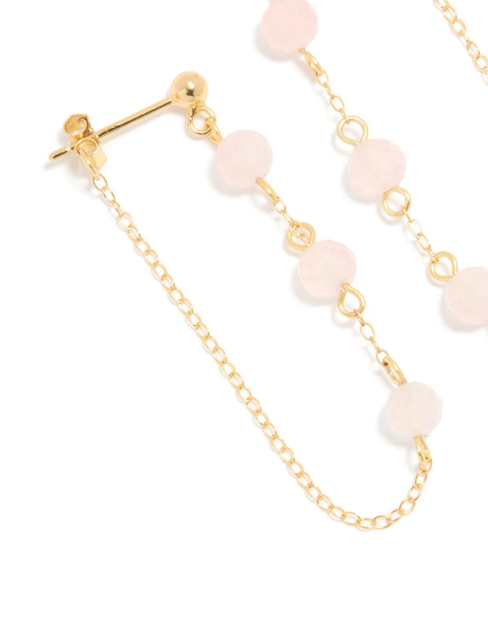 Gold Plated Sterling Silver Pink Rose Quartz Semi Precious Stone Long Drop Earrings - Image 4