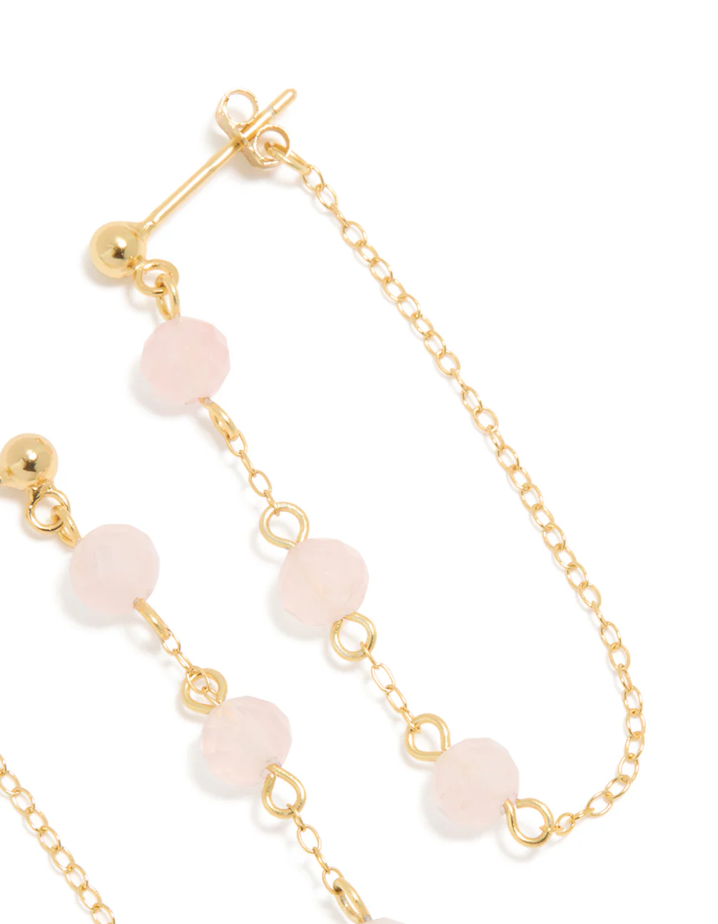 Gold Plated Sterling Silver Pink Rose Quartz Semi Precious Stone Long Drop Earrings - Image 5
