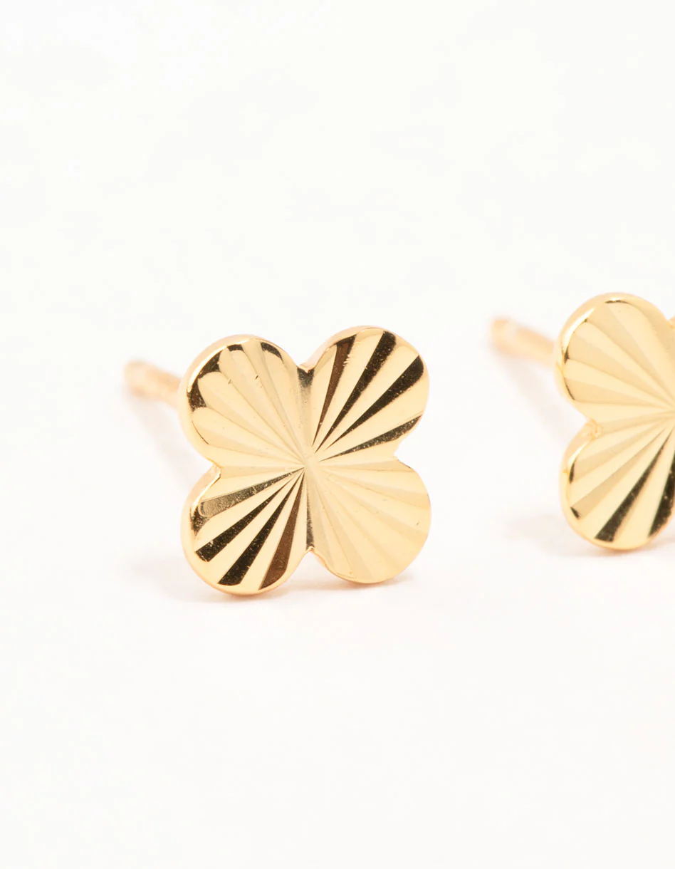 Gold Plated Sterling Silver Ribbed Flower Stud Earrings - Image 2