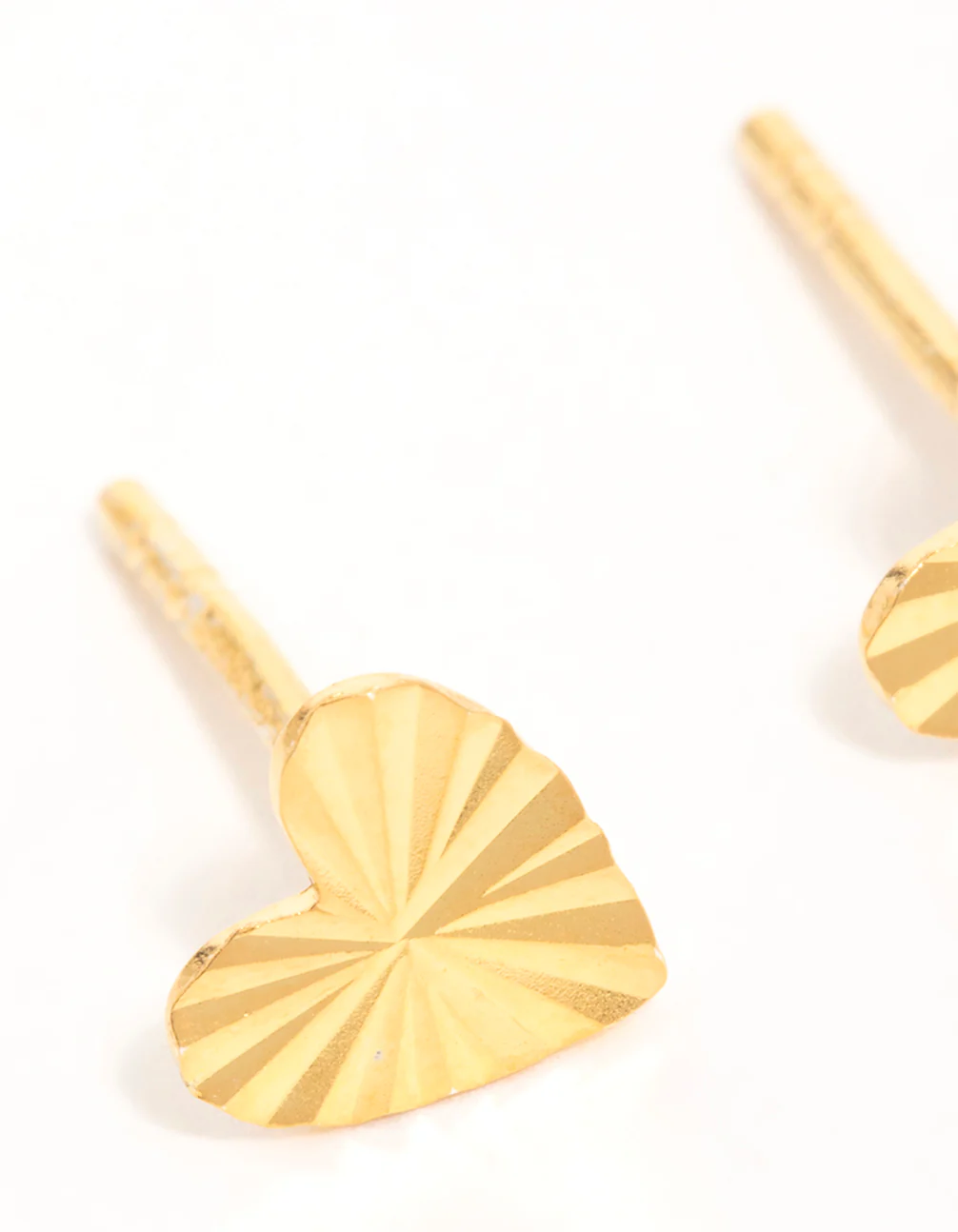 Gold Plated Sterling Silver Ribbed Heart Stud Earrings - Image 2