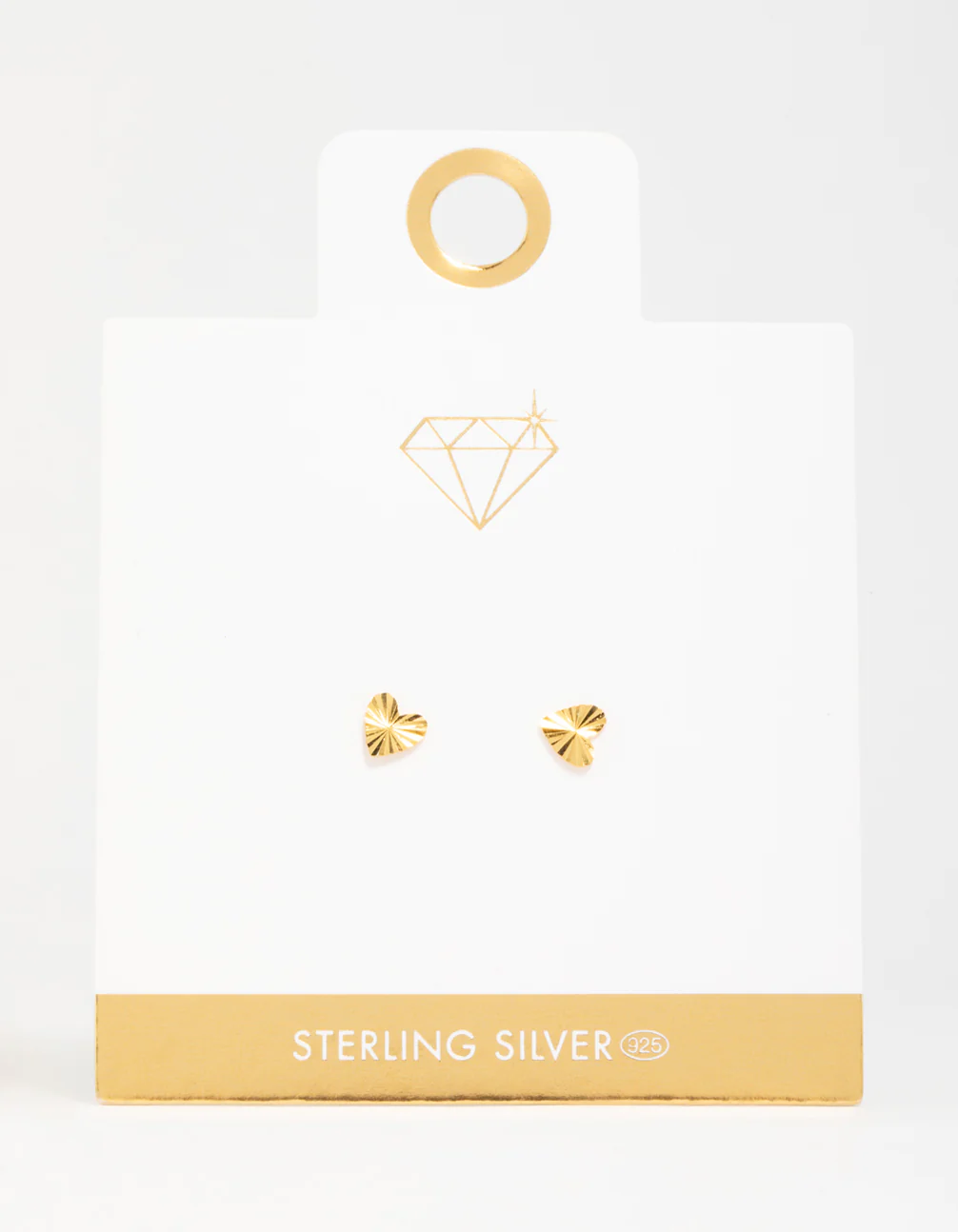 Gold Plated Sterling Silver Ribbed Heart Stud Earrings - Image 3