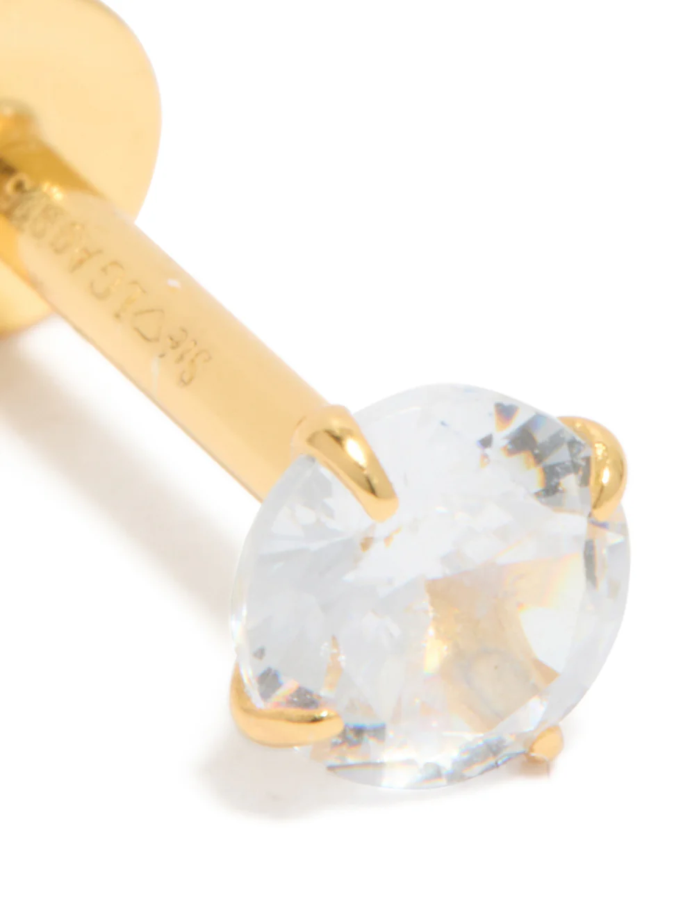 Gold Plated Sterling Silver Round Cubic Zirconia Flat Back Single Stud - Image 2