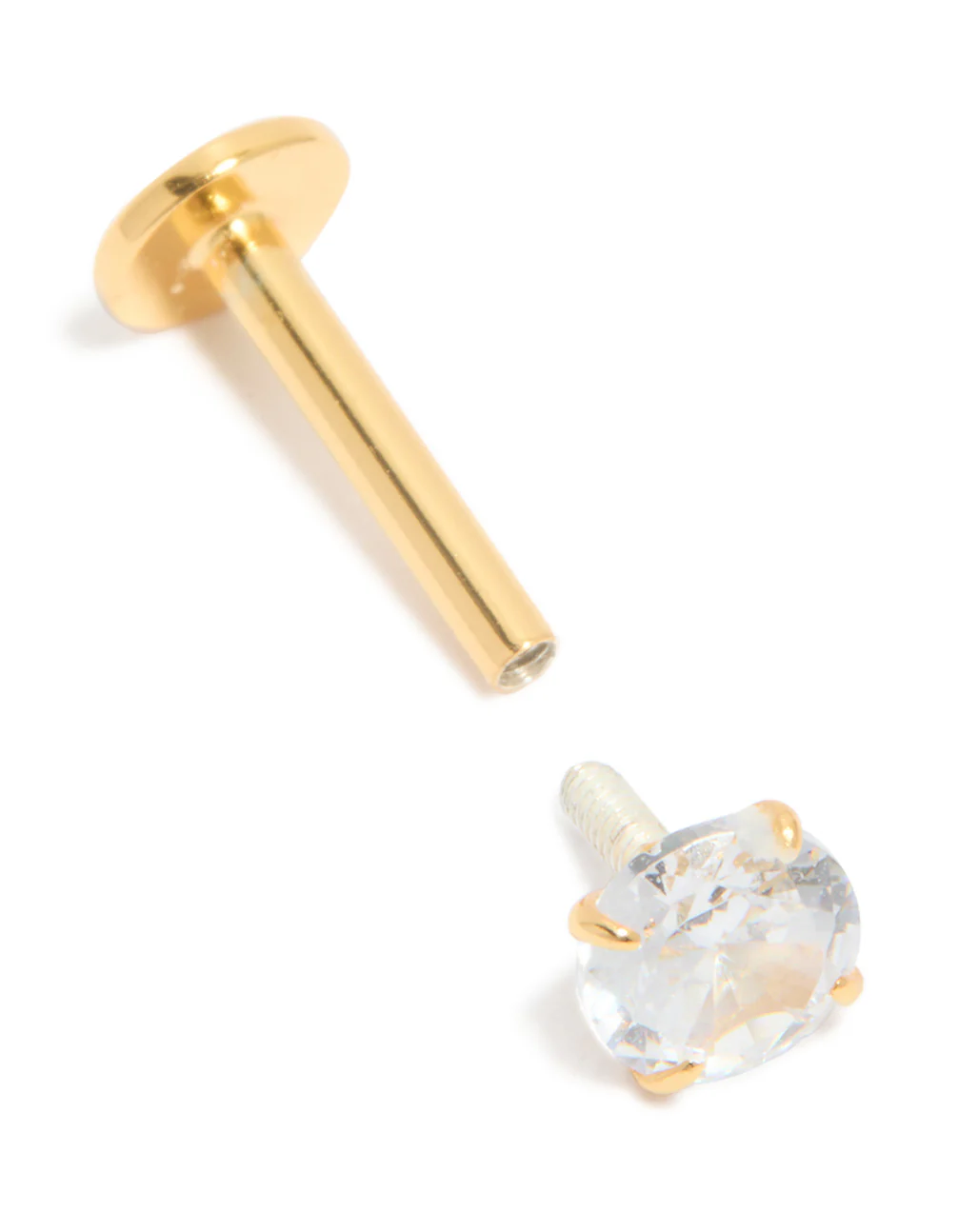 Gold Plated Sterling Silver Round Cubic Zirconia Flat Back Single Stud - Image 3