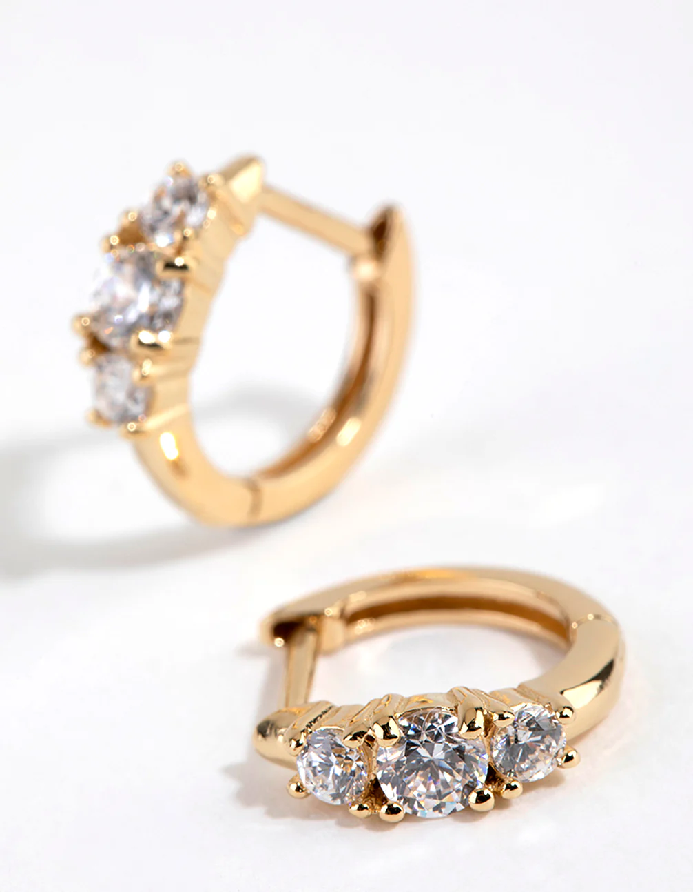 Gold Plated Sterling Silver Round Cubic Zirconia Huggie Earrings - Image 2