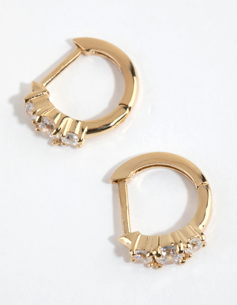 Gold Plated Sterling Silver Round Cubic Zirconia Huggie Earrings - Image 3