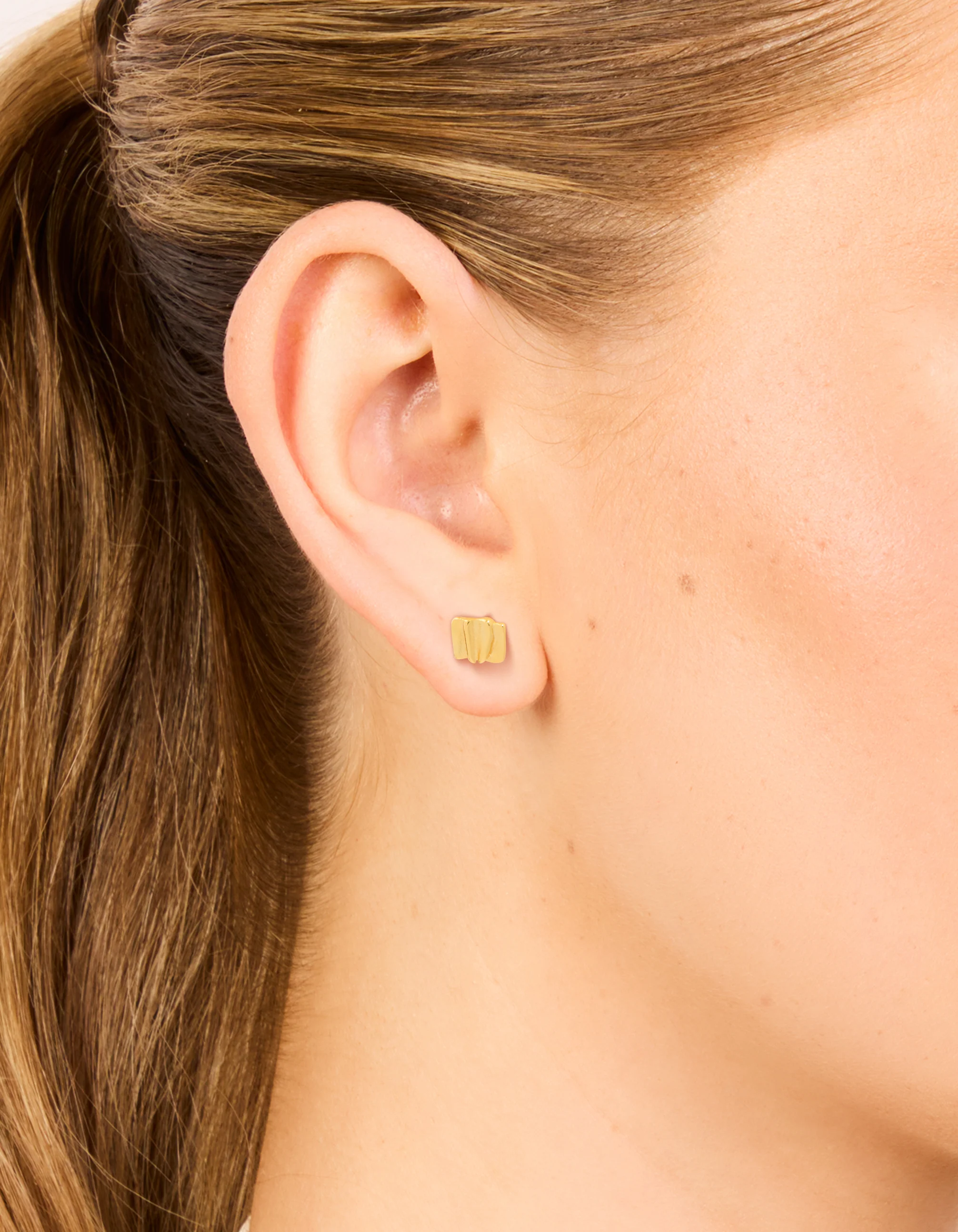 Gold Plated Sterling Silver Square Textured Stud Earrings - Image 2