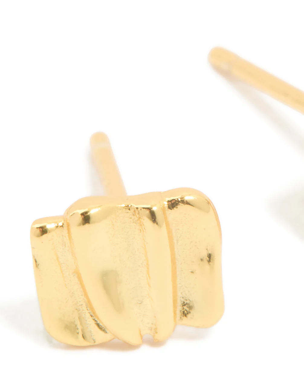 Gold Plated Sterling Silver Square Textured Stud Earrings - Image 4