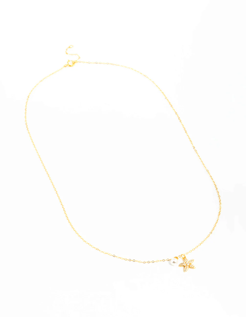 Gold Plated Sterling Silver Starfish Freshwater Pearl Chain Necklace - Image 4