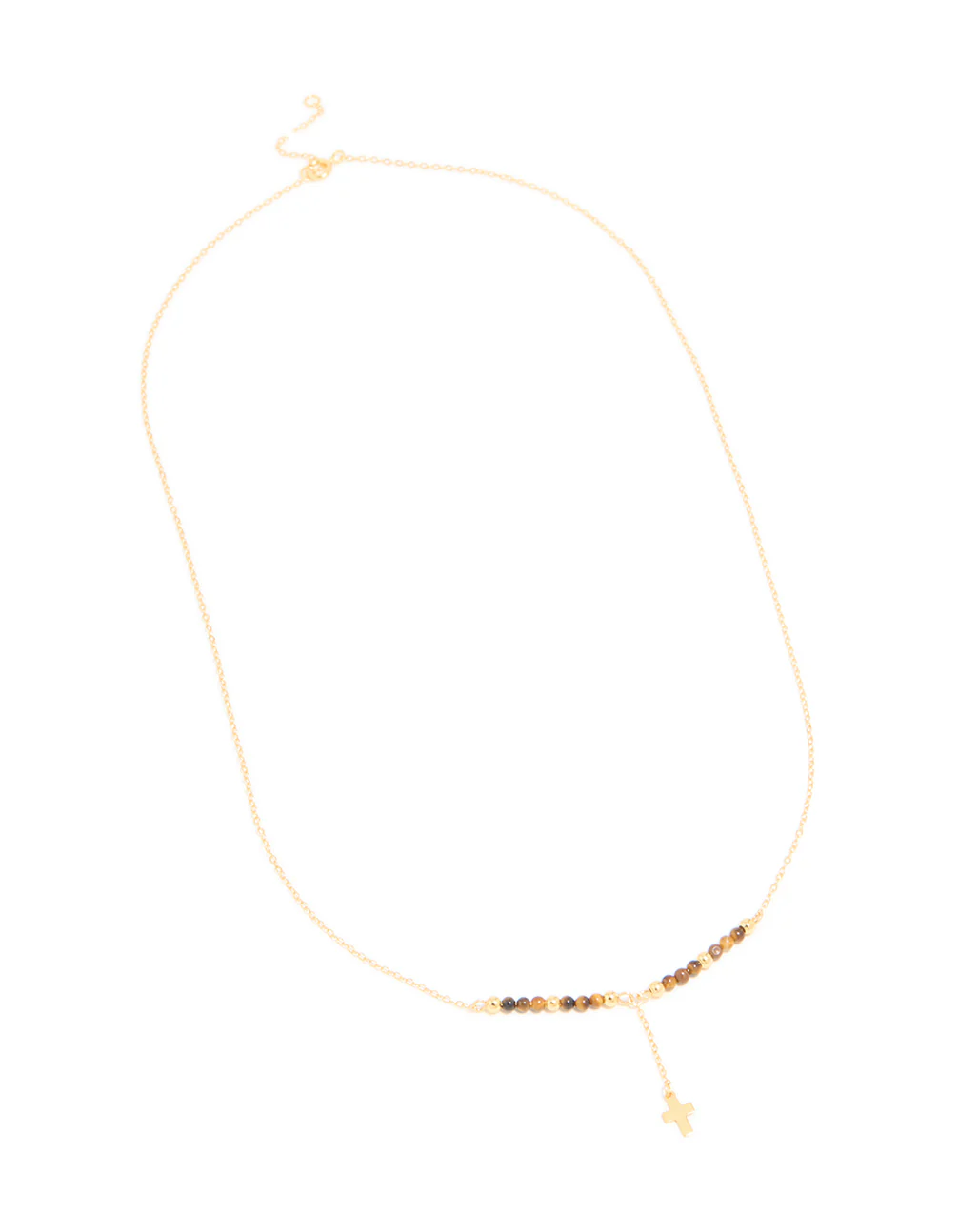 Gold Plated Sterling Silver Tigers Eye Semi Precious Stone Cross Y-Necklace - Image 3