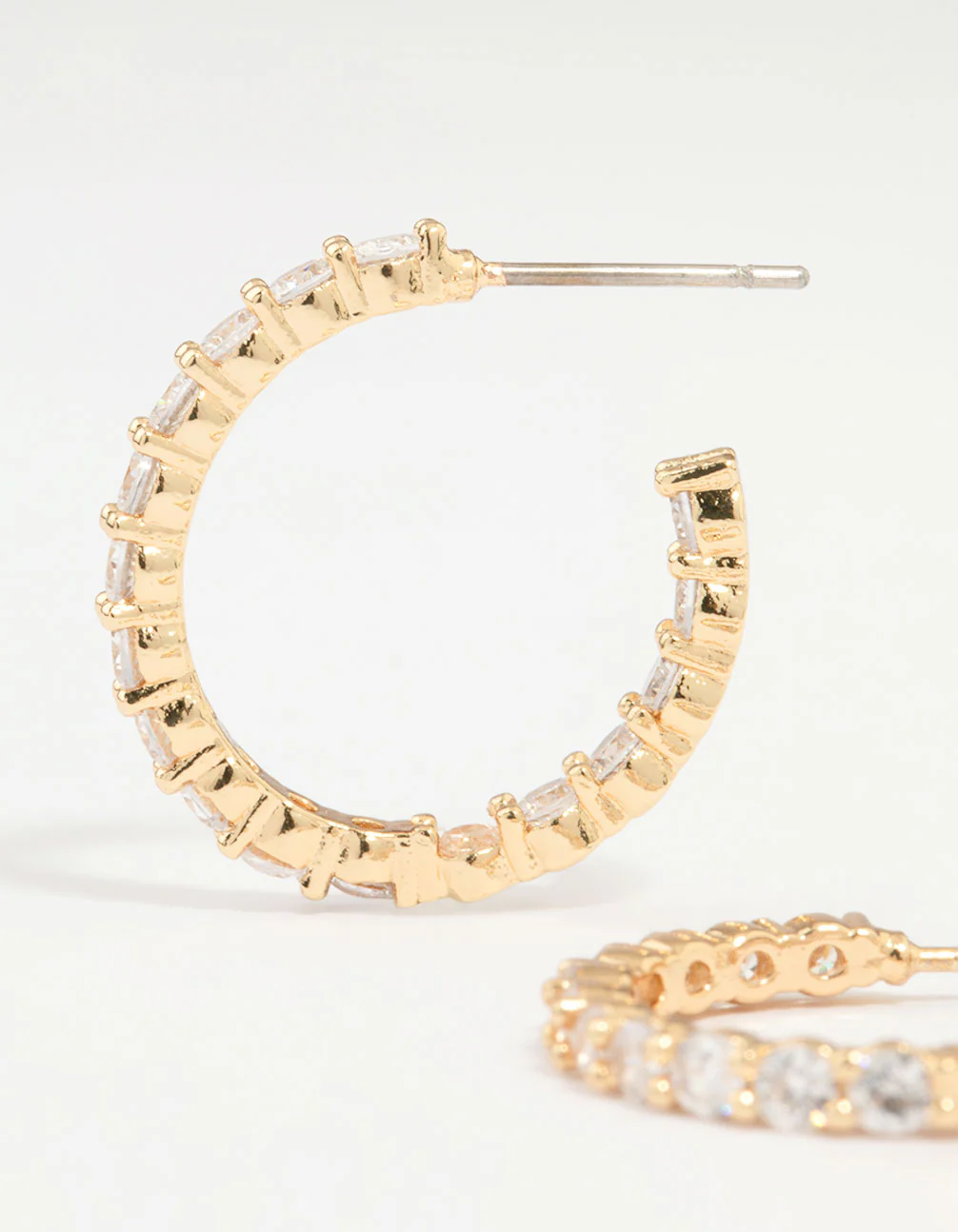 Gold Plated Stone Medium Hoop Earrings - Image 4