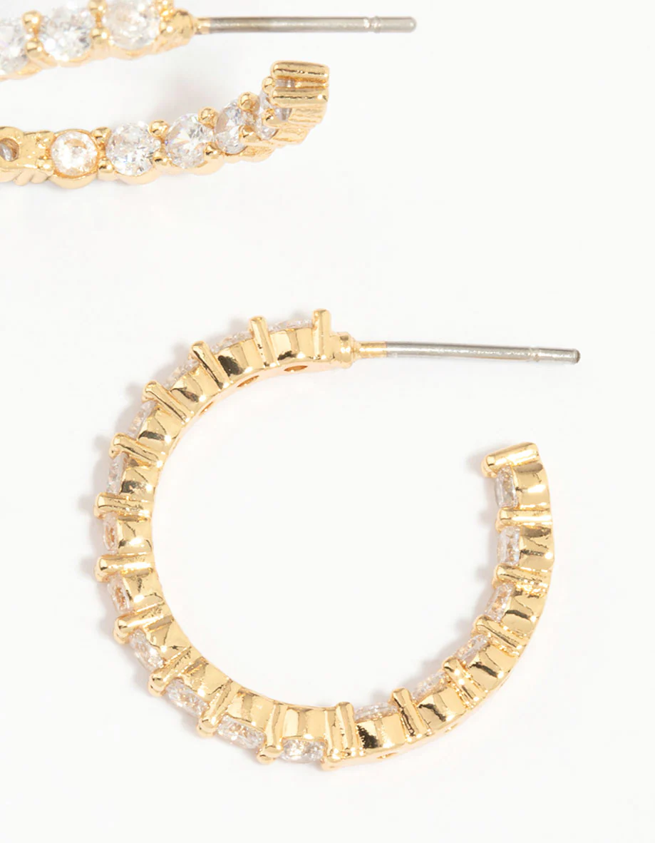 Gold Plated Stone Medium Hoop Earrings - Image 5