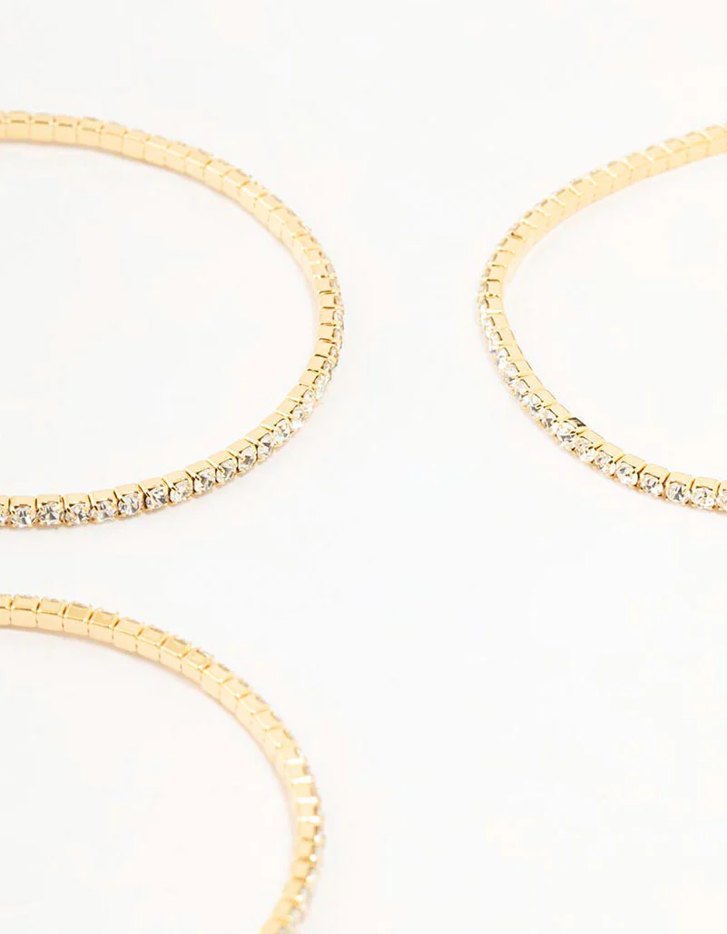 Gold Plated Stretch Cup Chain Tennis Bracelets 3-Pack - Image 3