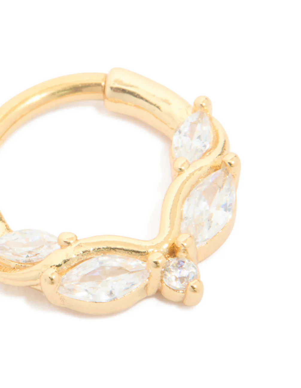 Gold Plated Surgical Steel 5 Cubic Zirconia Detail Clicker Ring - Image 2