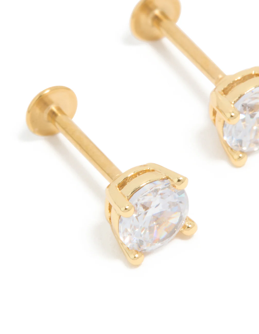 Gold Plated Surgical Steel 5mm Cubic Zirconia Flat Back Studs - Image 2