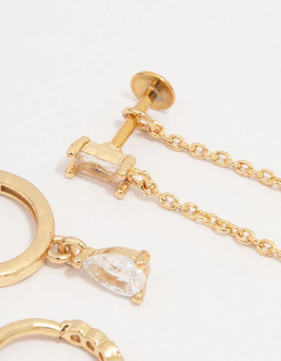 Gold Plated Surgical Steel Baguette Chain Flat Back 3-Pack - Image 2