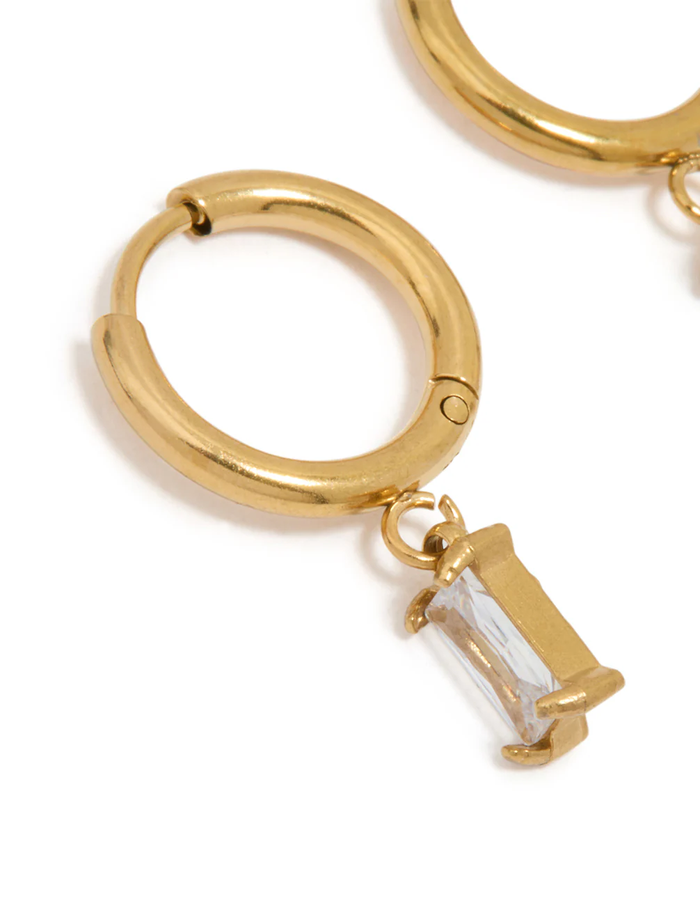 Waterproof Gold Plated Stainless Steel Baguette Diamante Huggie Earrings - Image 4