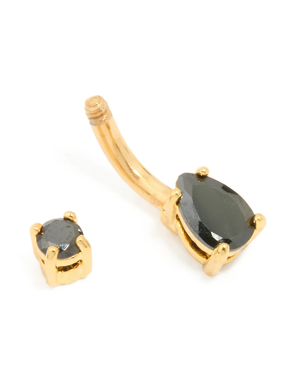 Gold Plated Surgical Steel Black Cubic Zirconia Belly Bar - Image 3