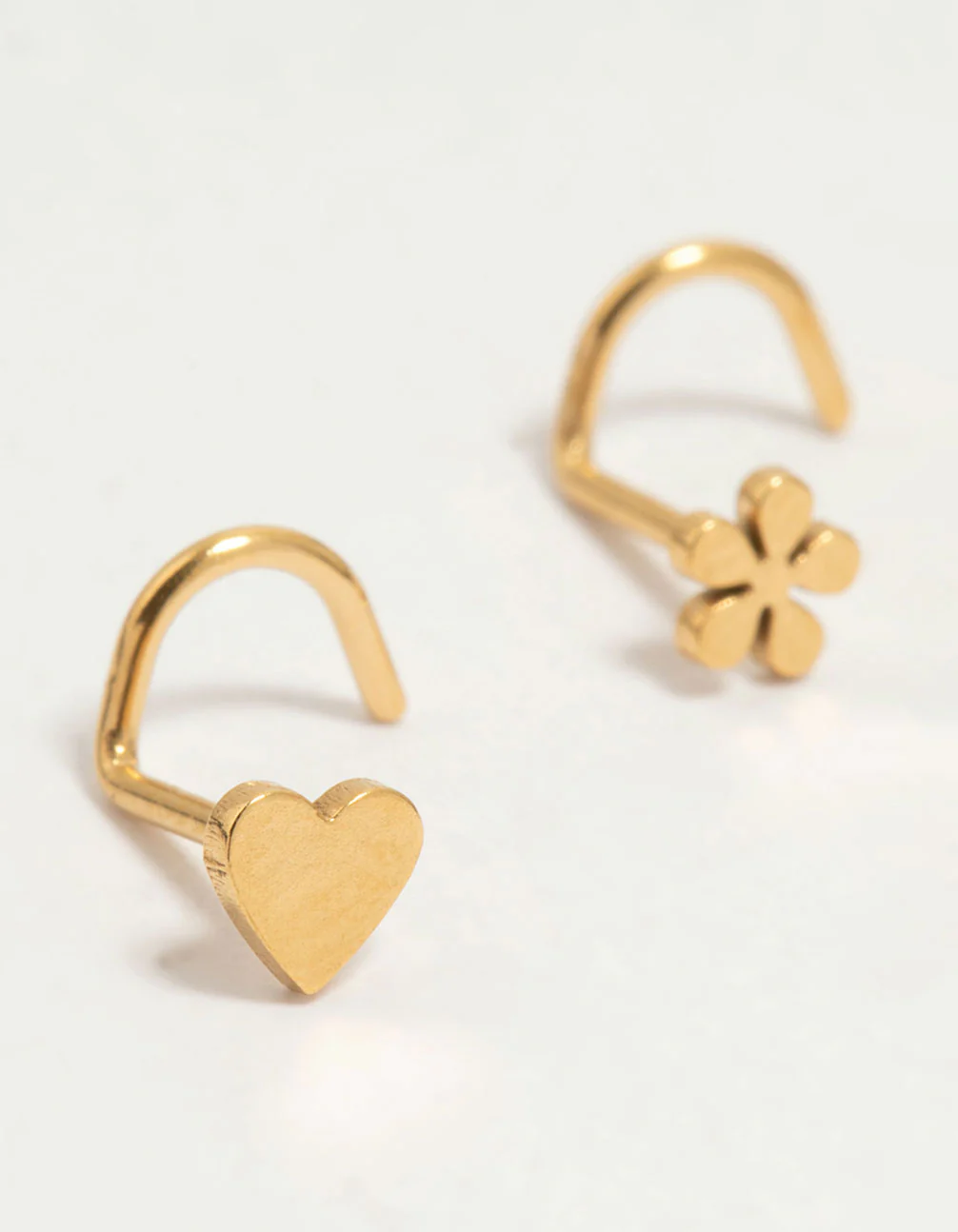 Gold Plated Surgical Steel Bow, Heart & Flower Nose Stud 3-Pack - Image 2