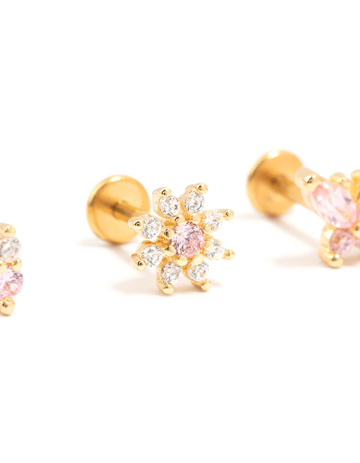 Gold Plated Surgical Steel Butterfly & Flower Flat Backs 3-Pack - Image 2