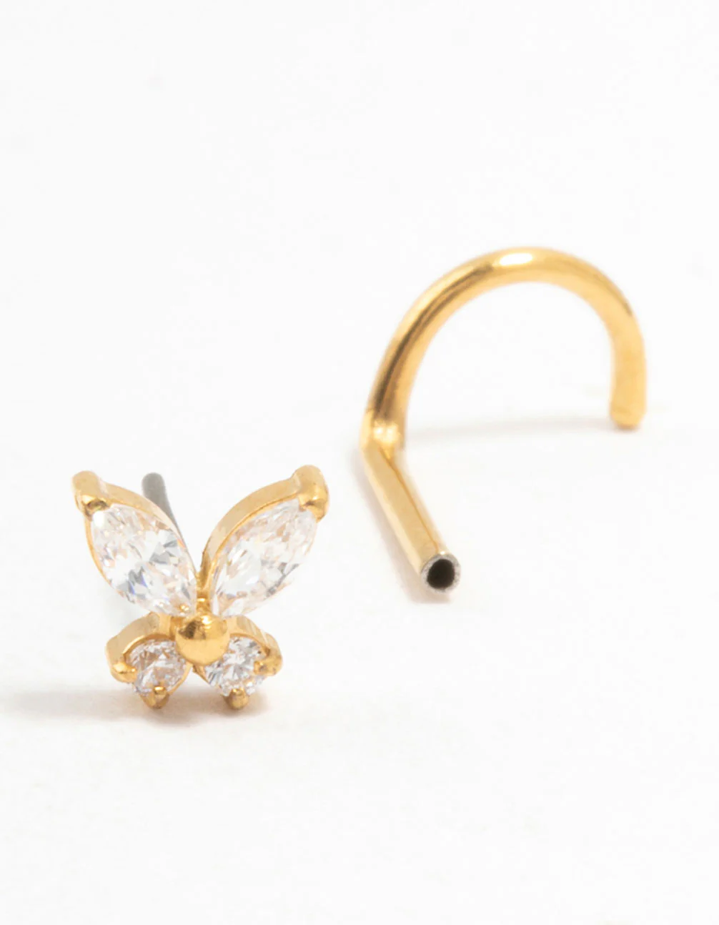Gold Plated Surgical Steel Butterfly Threadless Nose Stud - Image 2