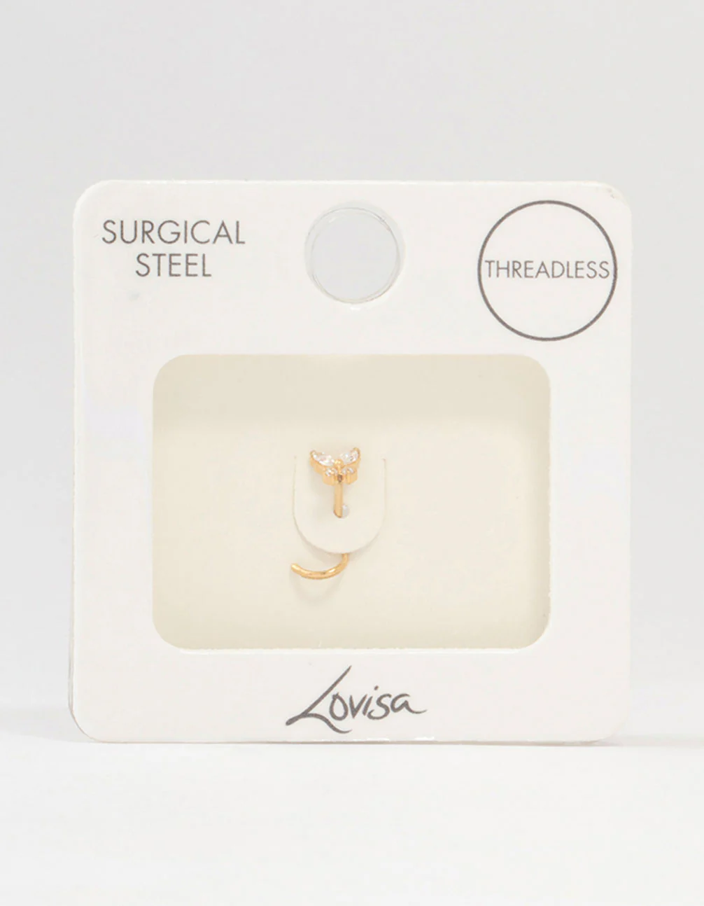 Gold Plated Surgical Steel Butterfly Threadless Nose Stud - Image 3
