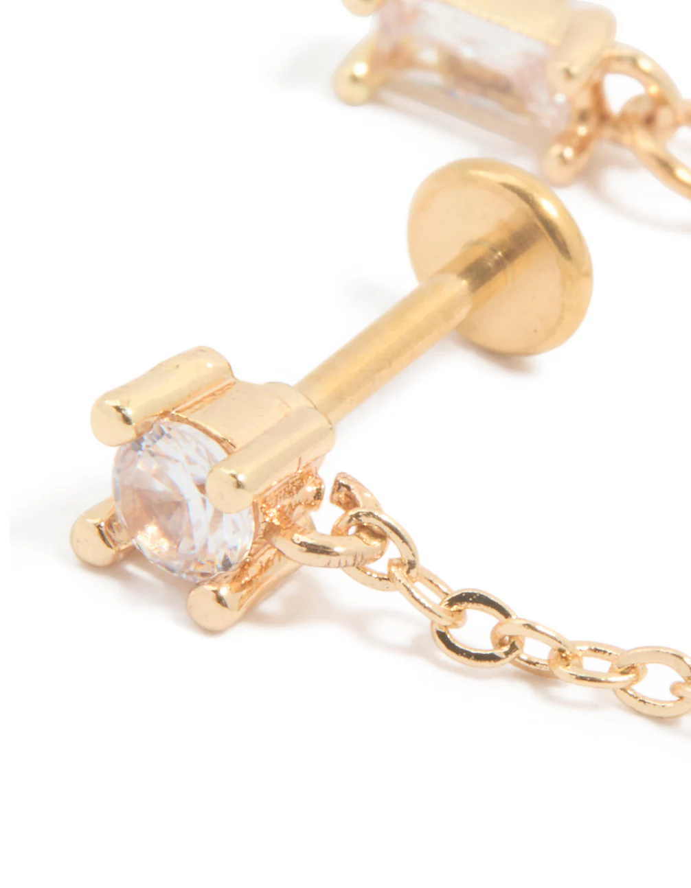 Gold Plated Surgical Steel Chain Cubic Zirconia Stacking Flat Back Stud - Image 2