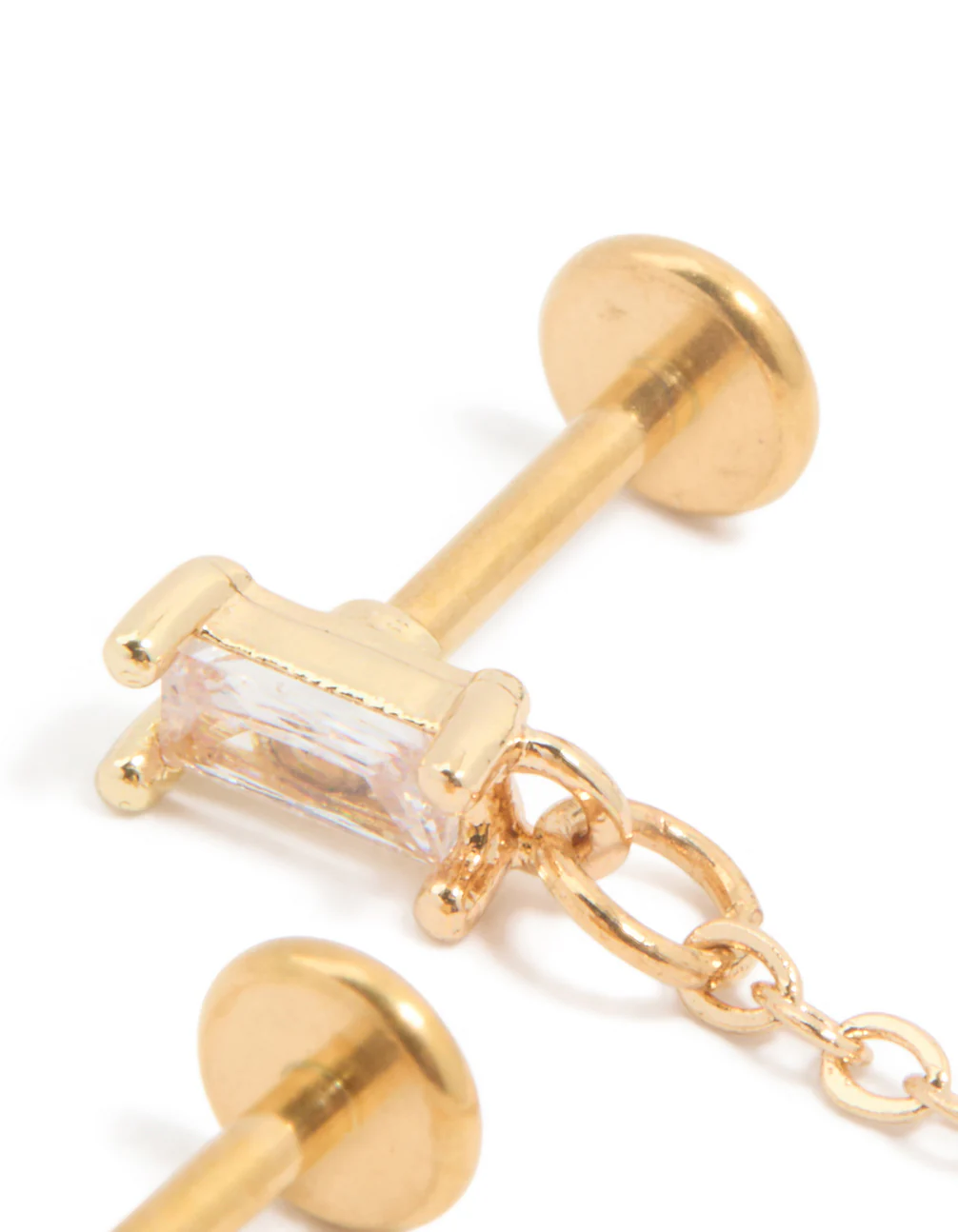 Gold Plated Surgical Steel Chain Cubic Zirconia Stacking Flat Back Stud - Image 3