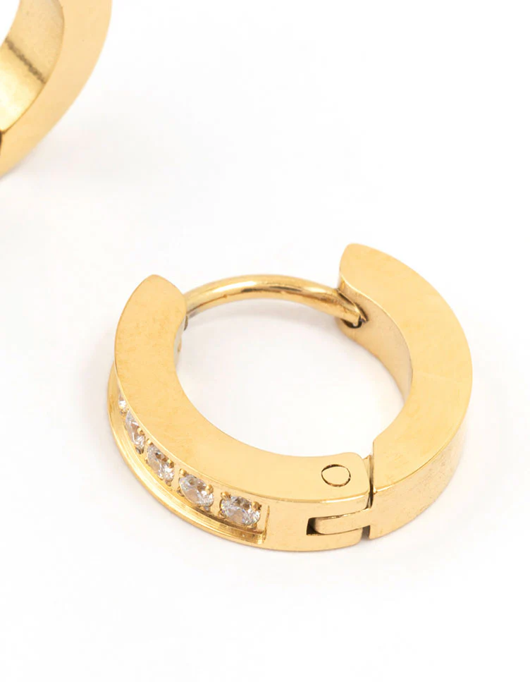 Gold Plated Surgical Steel Classic Cubic Zirconia Hoop Earrings - Image 2