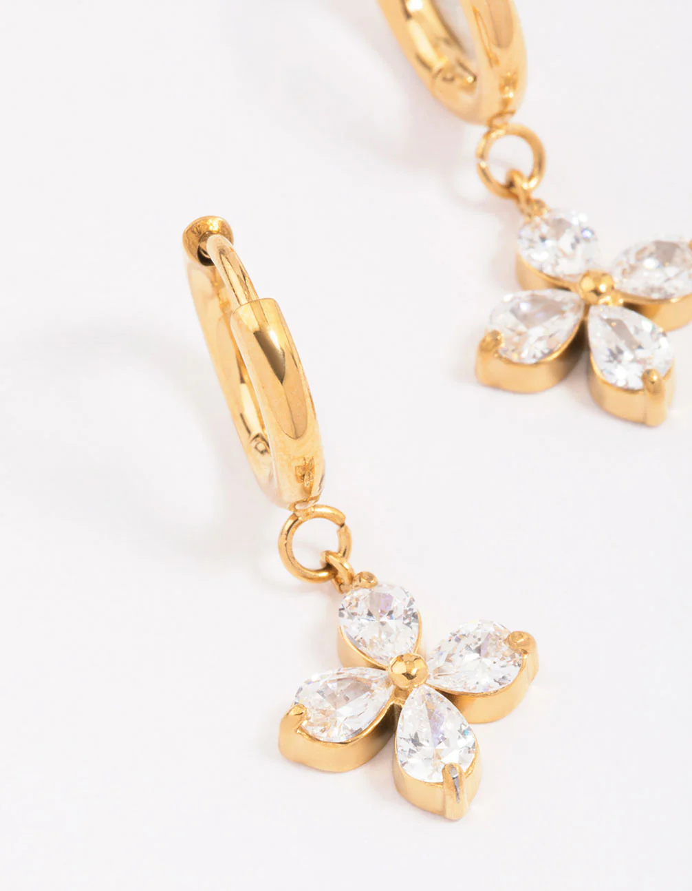 Gold Plated Surgical Steel Flower Huggie Hoop Earrings - Image 2