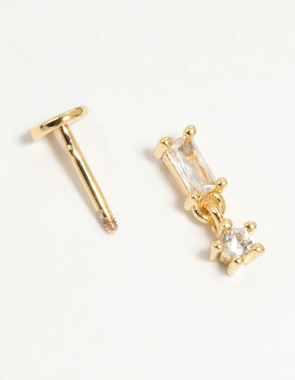 Gold Plated Surgical Steel Cubic Zirconia Baguette Drop Flat Back Stud - Image 2