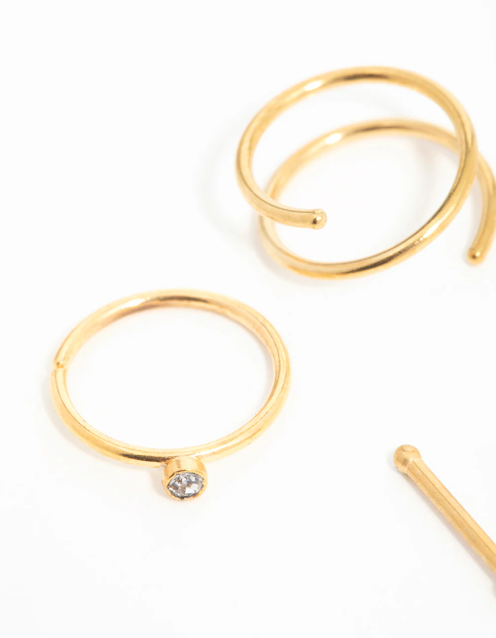 Gold Plated Surgical Steel Cubic Zirconia Bezel Nose Piercings 6-Pack - Image 2
