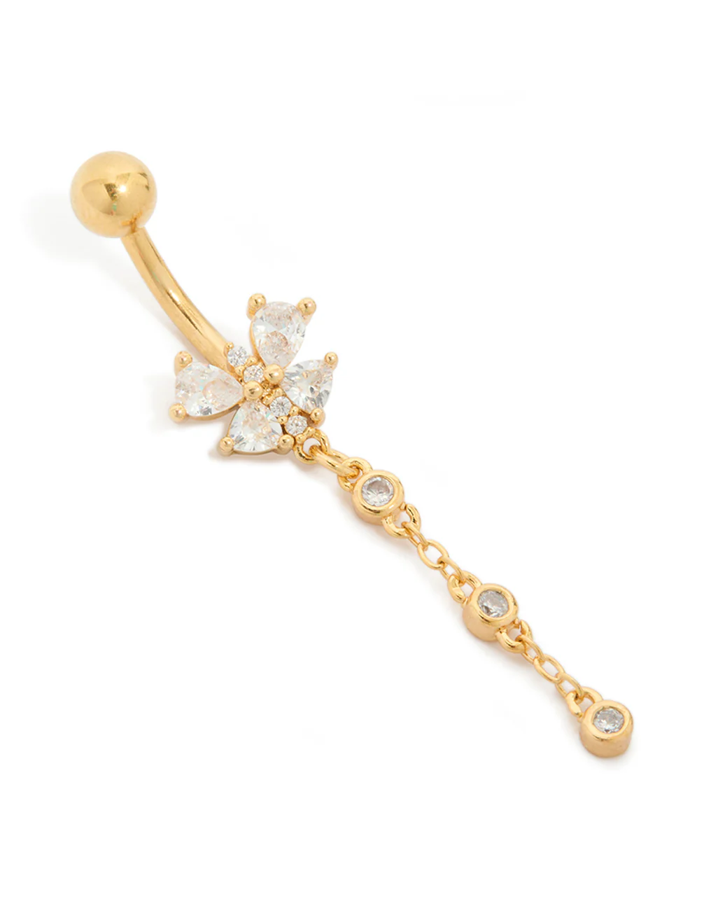 Gold Plated Surgical Steel Cubic Zirconia Bezel Set Drop Belly Bar - Image 2