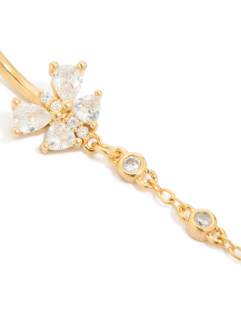 Gold Plated Surgical Steel Cubic Zirconia Bezel Set Drop Belly Bar - Image 3