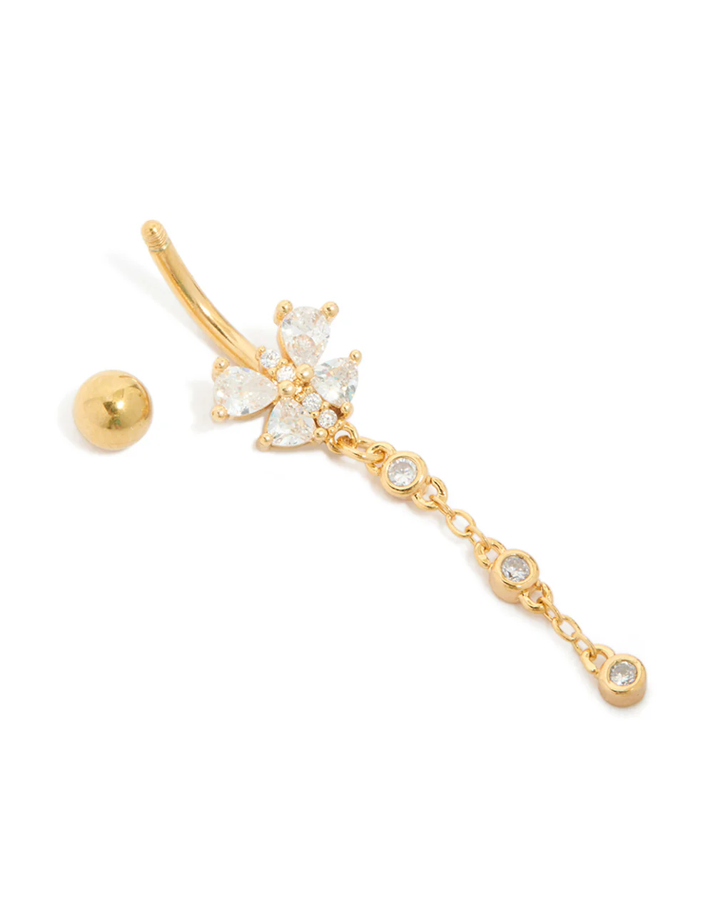 Gold Plated Surgical Steel Cubic Zirconia Bezel Set Drop Belly Bar - Image 4