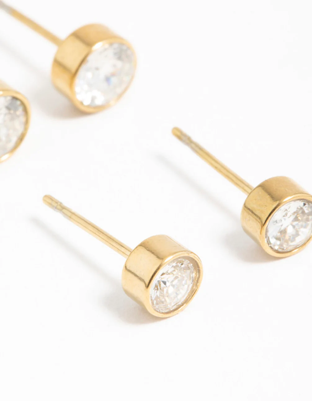 Gold Plated Surgical Steel Cubic Zirconia Bezel Stud Earrings - Image 4