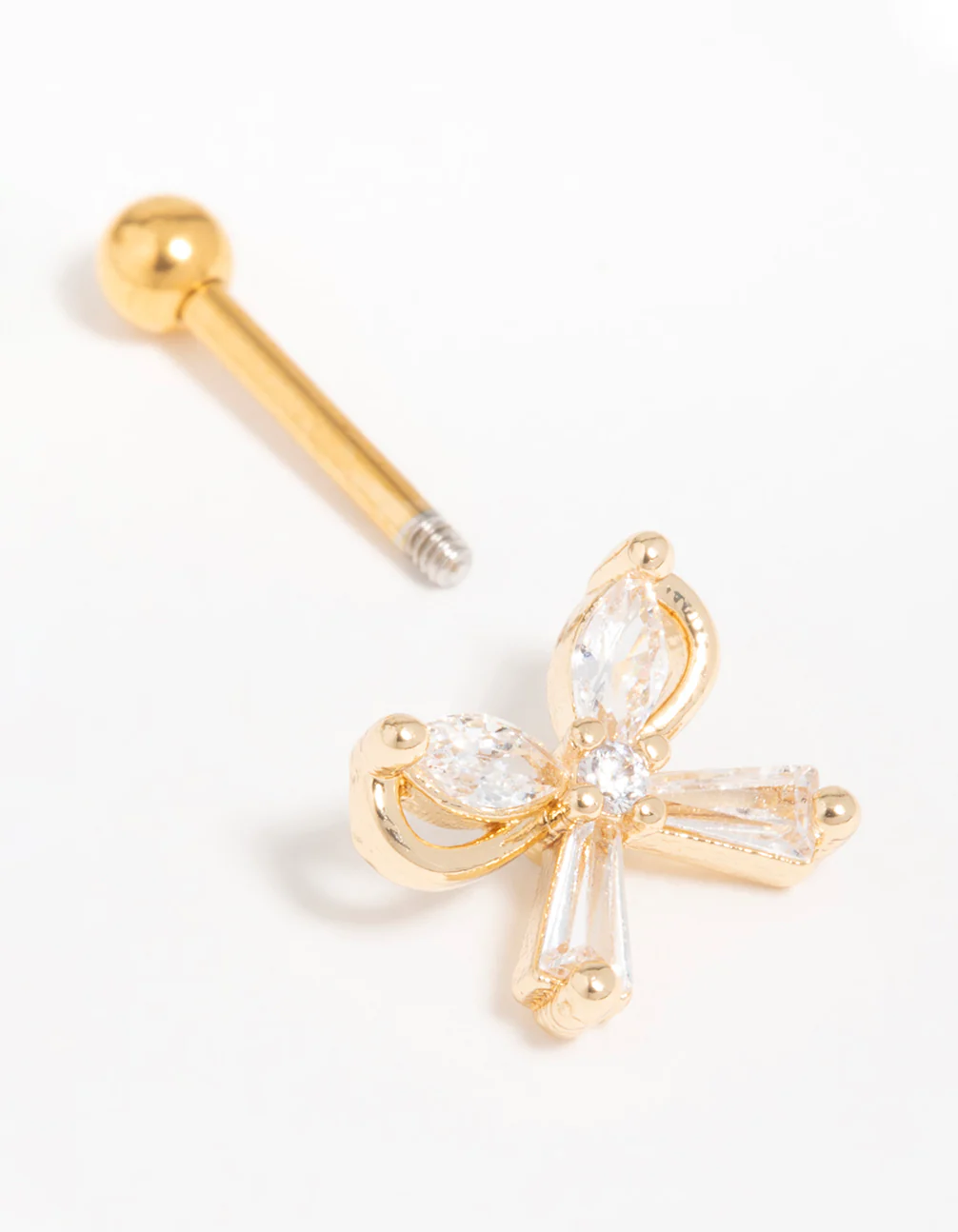 Gold Plated Surgical Steel Cubic Zirconia Bow Flat Back Stud - Image 2
