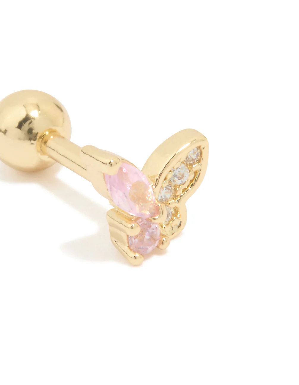Gold Plated Surgical Steel Cubic Zirconia Butterfly Barbell - Image 2